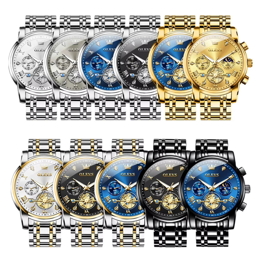 OLEVS Chronograph, Quarz, Edelstahl, Schwarz, Herren - Bild 5