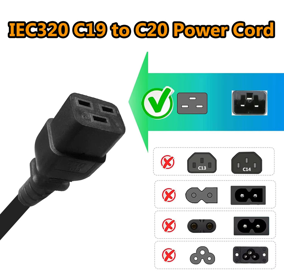 HDmatters IEC C19 zu C20 Stromkabel Hochleistungs-Verlängerungskabel in Schwarz - Bild 2