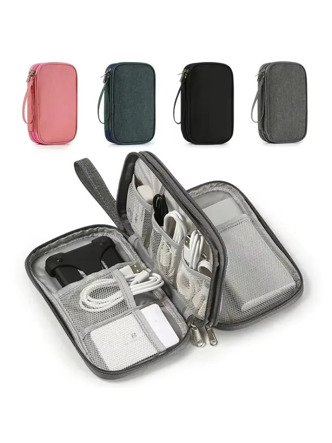 XMSJ Tragbare Elektronik-Organizer-Reisetasche in Blau, wasserdichte doppellagige Tasche für digitales Zubehör, Kabel und Powerbanks - Bild 6