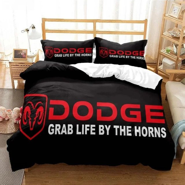 Dodge Ram Bettwäscheset mit Motiv, 3-teiliges Set aus Bettbezug und Kissenbezügen, Farbe Schwarz, Breite: 180 cm, Tiefe: 210 cm - Bild 1