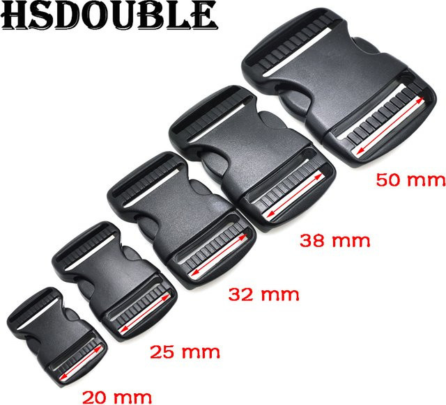 HSDOUBLE 2er Pack Kunststoff-Hardware mit doppelt verstellbarer seitlicher Entriegelungsschnalle für Molle, taktische Rucksäcke und Gürteltaschen in Schwarz, Breite: 20–50 mm - Bild 1