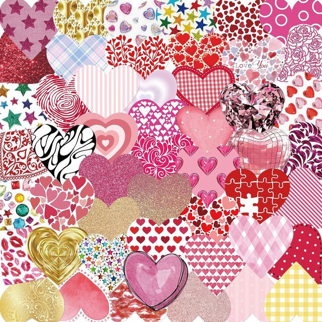 50 Stück bunte Herz-Aufkleber in Pink und Multicolour für DIY-Projekte, Laptop und Telefon - Bild 1