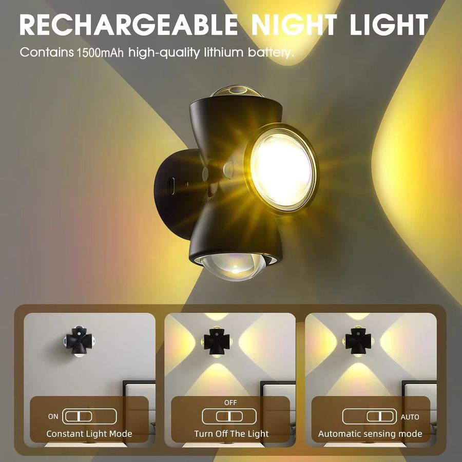 SPAPDVT Sensor-LED-Nachtlicht mit Bewegungsmelder, wiederaufladbare Wandlampe in Schwarz für Schlafzimmer, Flur und Badezimmer - Bild 5