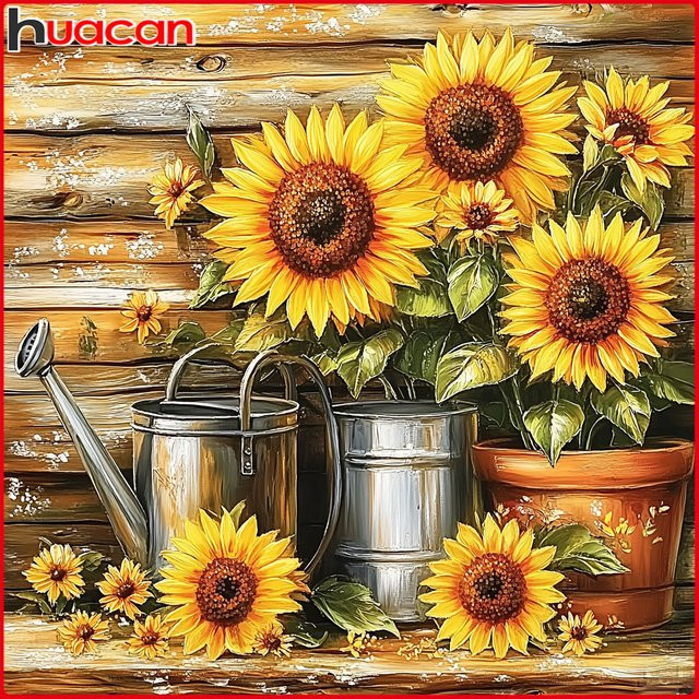 Huacan Diamantgemälde Sonnenblumenvase mit Rundbohrern als dekorative Blumenkunst in Mehrfarbig - Bild 1