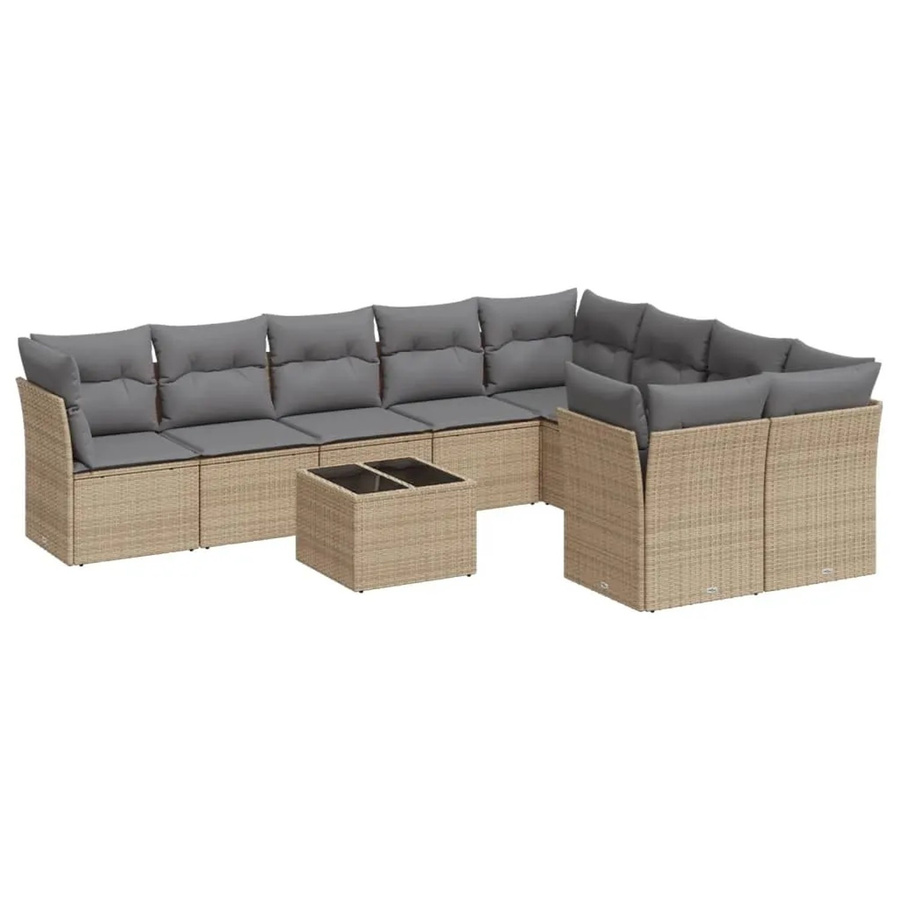 vidaXL 10-teilige Garten-Sofagarnitur aus Polyrattan in Beige mit Tisch und Polsterkissen - Bild 2