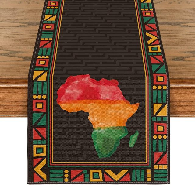 JINGYUE Pet Tischläufer Afrikanischer Schwarzer Geschichtsmonat in Schwarz und Multicolour aus Leinen, B/T/H: 150 x 33 cm - Bild 1