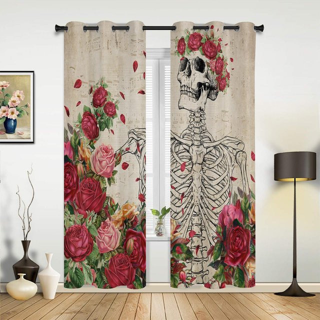 Modernes Totenkopf Horror Fenstervorhang von Household supplies MH, mehrfarbig, Breite: 135 cm, Höhe: 60 cm - Bild 1
