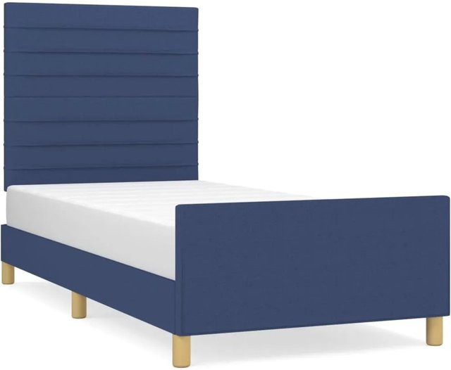 vidaXL Bettgestell mit Kopfteil aus blauem Stoff und Lärchenholz, B/T/H: 90 x 190 x 118 cm - Bild 1