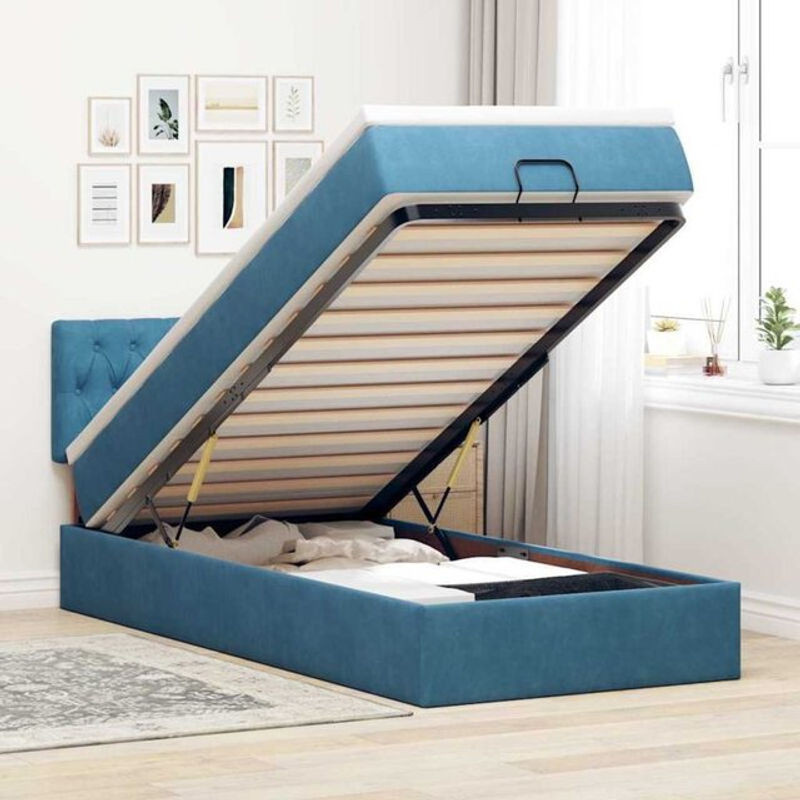vidaxl Polsterbett Ottomane mit Matratze und LED in Blau aus Samt, B/T/H: 80 x 200 x 31 cm - Bild 1