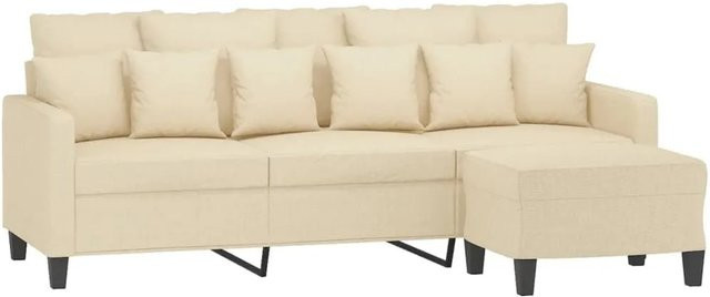 vidaXL 3-Sitzer-Sofa mit Hocker in Creme, modern mit Stoffbezug und Armlehnen - Bild 1