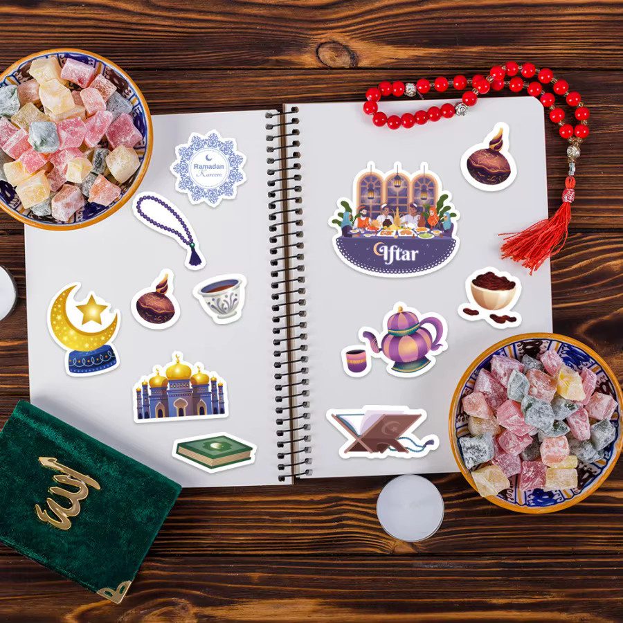 10 Stück Ramadan Aufkleber mit Mond, Sternen, Kamel und Öllampe für Geschenktüten und Party-Dekoration, Mehrfarbig - Bild 4