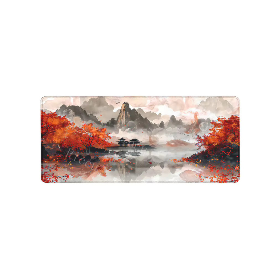 Riccu Gaming-Mauspad mit Ink-Wash Mountain Art Illustration in Multicolour, rutschfeste Schreibtischunterlage mit HD-Druck und Overlock-Rand - Bild 5