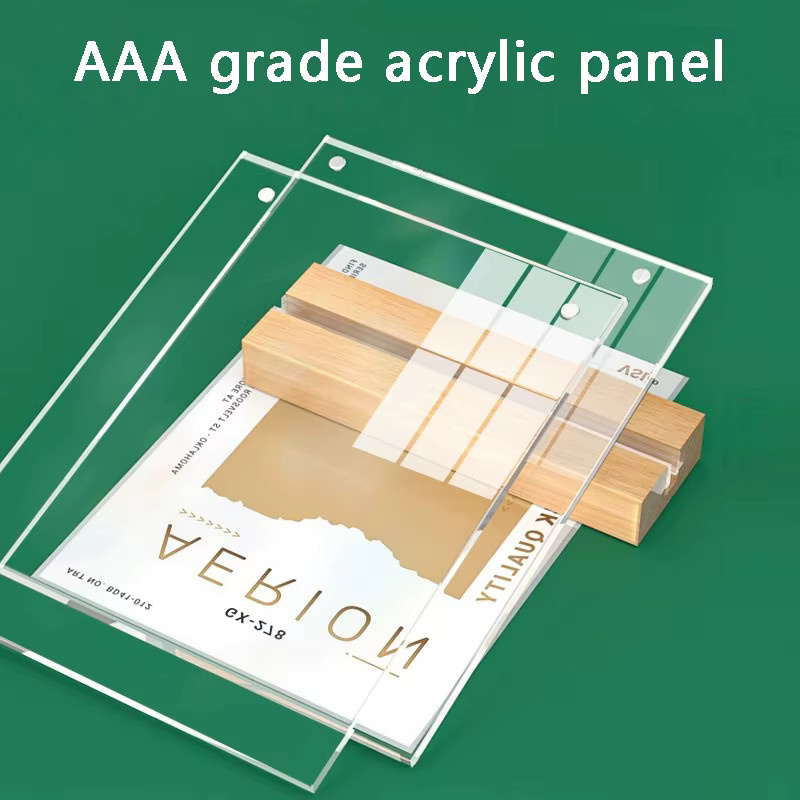 Doppelseitiger Kartenhalter aus Massivholz und Acryl in Braun für A4-Displays - Bild 4