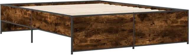 vidaXL Bettgestell aus Holzwerkstoff und Stahl in Räuchereiche, B/T/H: 150 x 203 x 40,5 cm - Bild 1