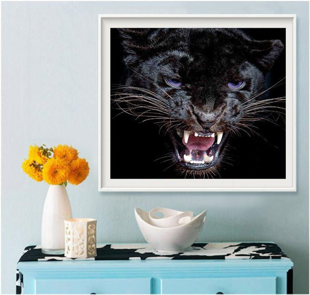 5D DIY Diamantmalerei FIYO Schwarzer Tiger Strass Stickerei Set, Farbe: Schwarz, B/H: 50 x 50 cm - Bild 1