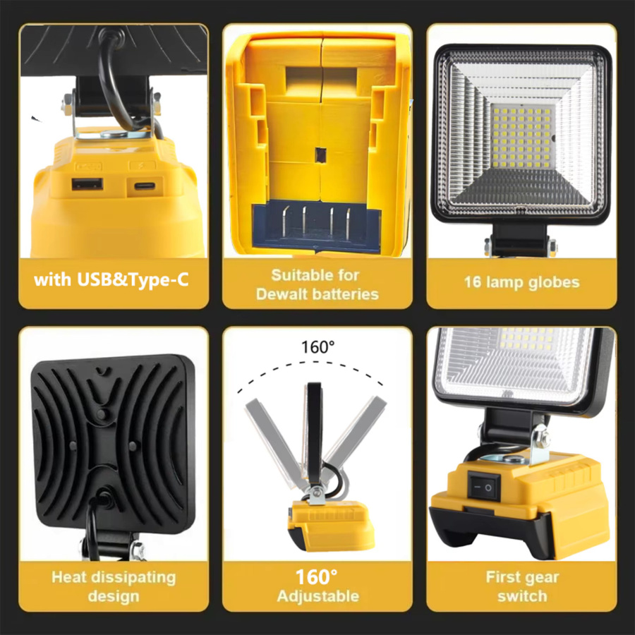 Makita LED Flutlichtstrahler Gelb, 4-Zoll verstellbare Arbeitsleuchte mit USB Typ-C wiederaufladbarer Funktion für Garten und Notfälle - Bild 3