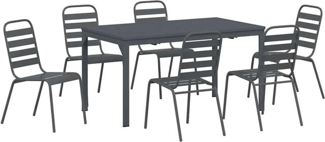 vidaXL Garten Essgruppe 7-teilig aus pulverbeschichtetem Stahl in Anthrazit - Bild 1