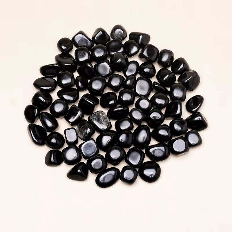 Runyangshi Polierter natürlicher Obsidian-Trommelstein in Schwarz, 100 g - Bild 4