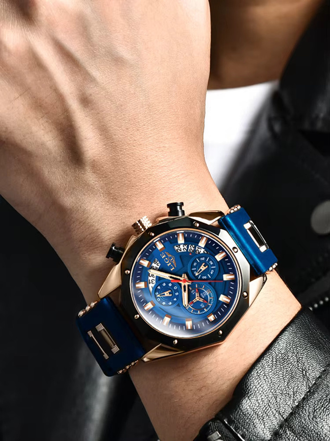 LIGE Armbanduhr Quarz, Silikon, Blau, Herren - Bild 7