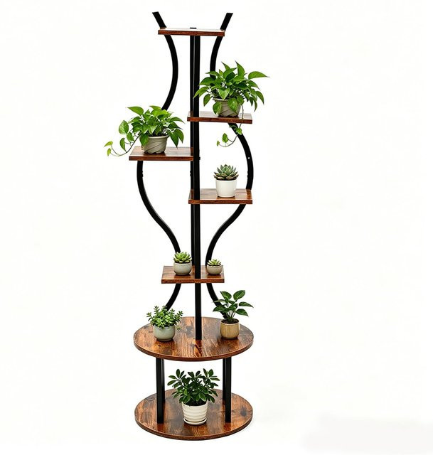 Studyset Pflanzenregal aus Metall in Braun, 7-stufiges modernes Blumenregal für Wohnzimmer, Schlafzimmer oder Balkon, Höhe: 145 cm - Bild 1