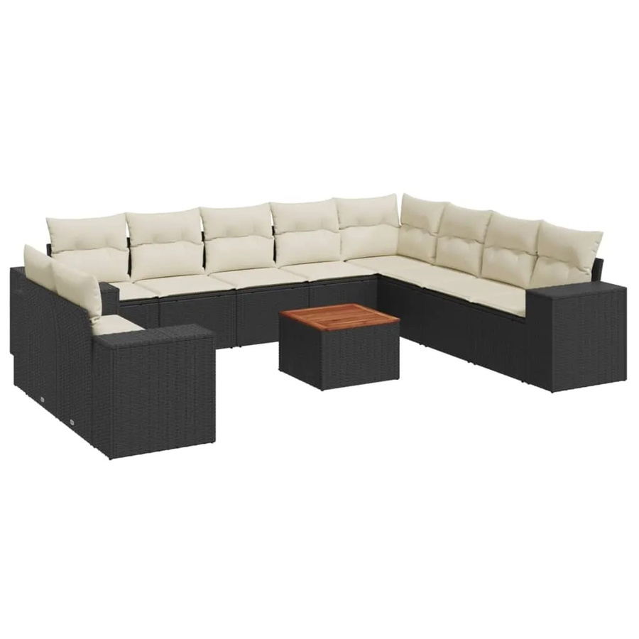 vidaXL 11-tlg Garten-Sofagarnitur aus Poly Rattan und Akazienholz in Schwarz mit Kissen Modell 115 - Bild 2