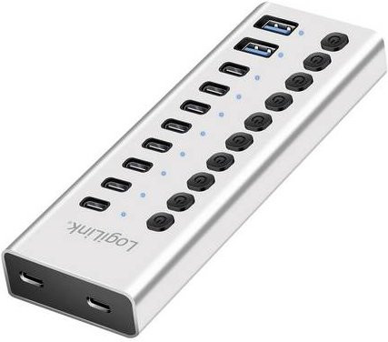 LogiLink USB-Hub UA0448 mit 8 USB-A und 2 USB-C Ports, USB 3.2 Gen1 5 GBit/s, Aluminium, Silber - Bild 1