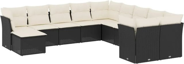 vidaXL 11-tlg. Garten-Sofagarnitur in U-Form aus Poly-Rattan mit Kissen und Stauraum, Schwarz - Bild 1