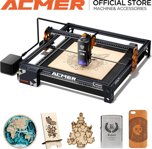 ACMER P1 S Pro 36W CNC-Lasergravierer in Schwarz mit 10000mm/min Hochgeschwindigkeit und Luftkompressor für DIY-Projekte und über 300 Materialien - Bild 1