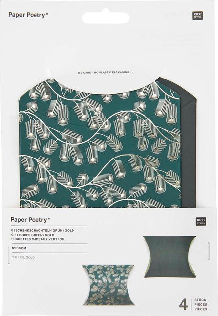 Rico Design Paper Poetry Geschenkschachteln Grün-Gold, 4 Stück, B: 12 cm, T: 18 cm - Bild 1