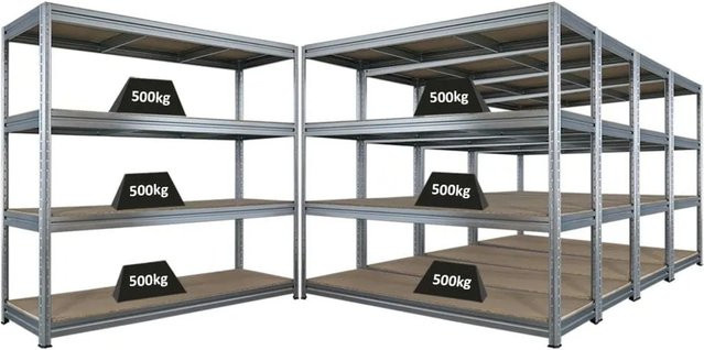 5x PROREGAL Schwerlastregal Dino Set, silber, 4 verstellbare Spanplatten-Ebenen, Fachlast 500kg, H x B x T: 180 x 200 x 60 cm - Bild 1