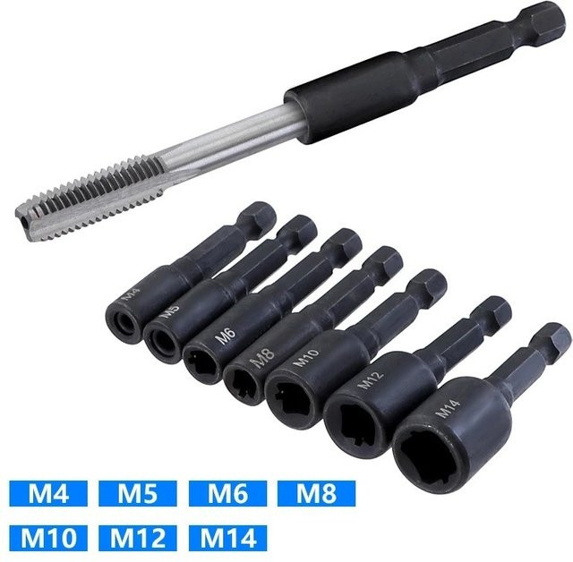 Vibratite Gewindebohrer Adapter Set M4-M14 mit 1/4 Zoll Sechskantschaft und Doppelkopf in Schwarz - Bild 1