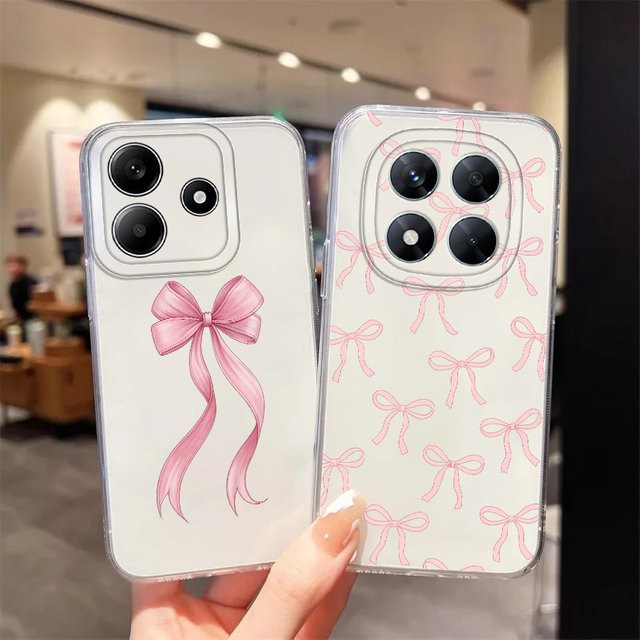 Weiche Handyhülle mit rosa Herz- und Schleifen-Design für Xiaomi Redmi Note 11 12 13 14 Pro Plus und weitere Modelle, Farbe: Pink/Mehrfarbig - Bild 1