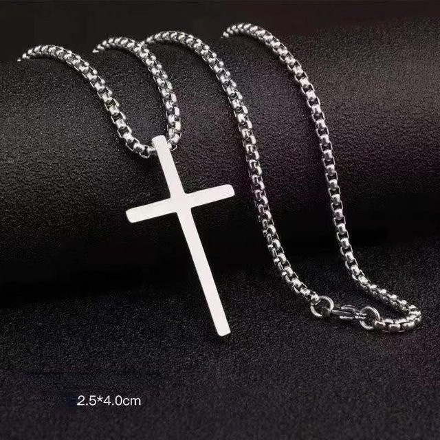 Halskette mit Kreuz Anhänger, Edelstahl, Schwarz, Unisex - Bild 1