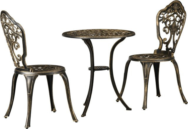 Outsunny Gartenbistro-Set aus Aluminium in Schwarz, Bronze oder Braun, 3-teilig mit 2 Stühlen und 1 runden Tisch im Schmiedeeisen-Design - Bild 1