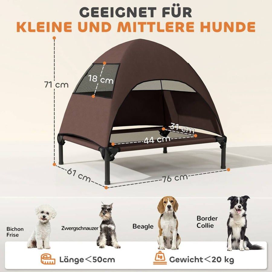 PawHut Hundeliege Outdoor mit Dach und erhöhtem Boden, Kaffee, B/T/H: 61 x 76 x 71 cm - Bild 5