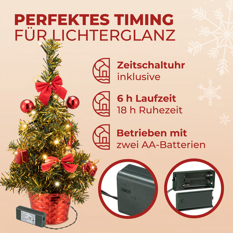 CASARIA Weihnachtsbaum künstlich konisch in Rot und Grün mit elektrischer Lichterkette und Timer, Höhe: 36 cm - Bild 4