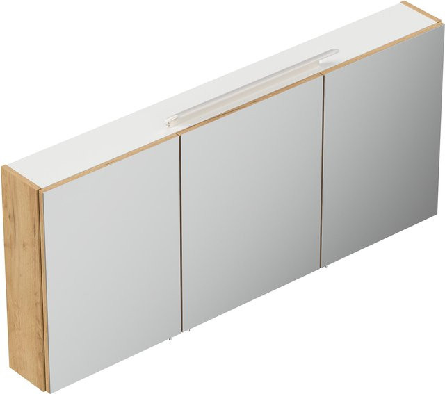 Posseik Spiegelschrank Eiche Gold mit LED-Beleuchtung, Glasböden und Rasierersteckdose, Breite: 140 cm - Bild 1