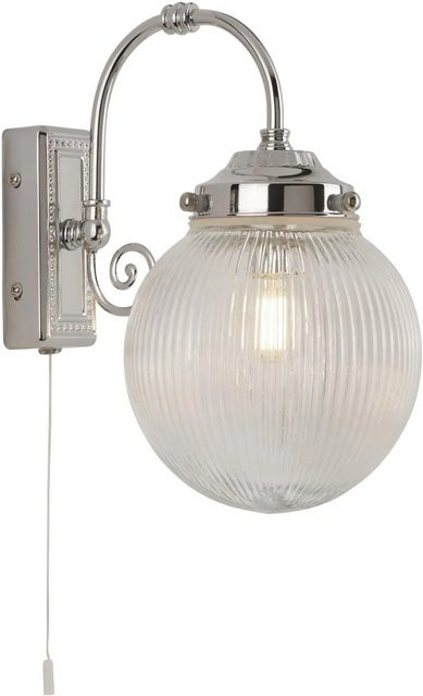 Licht-Erlebnisse Badlampe im Jugendstil aus Glas und Metall, Farbe Chrom und Weiß, Kugelform, E14, IP44 mit Schalter - Bild 1