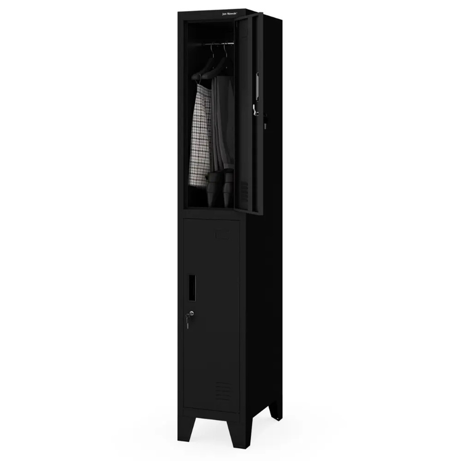 JAN NOWAK Umkleideschrank BARTEK mit 2 Abteilen in Schwarz, Schließfachschrank aus Metall mit Etikettenhalter und Lüftungsschlitzen, H x B x T: 172 x 29,2 x 45 cm - Bild 2