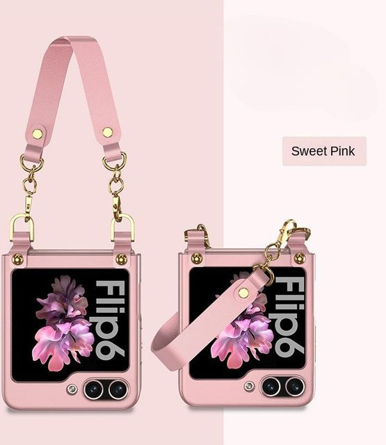 Handyhülle mit Handschlaufe und Kette für Samsung Galaxy Z Flip 6 5 4 3 5G in Pink mit Hartschalenabdeckung von szHAIyu - Bild 1