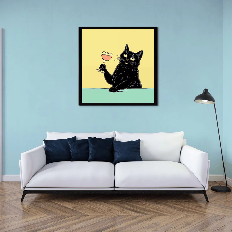 SHENCHEN Wandposter mit schwarzer Katze und gelbem Motiv als skurrile Katzenkunst zur Bar-Dekoration - Bild 5
