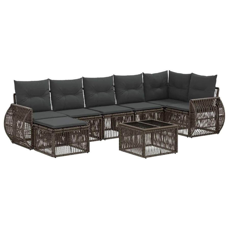 vidaXL Gartensofa-Set 8-teilig aus Poly-Rattan in Grau und Anthrazit mit L-Form, Lounge-Sessel, Sofa, Couchtisch und Ottoman - Bild 2