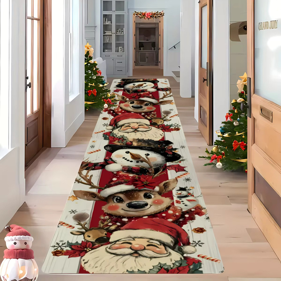 VIKAMA Weihnachtsteppich mit Weihnachtsmann und Rentier, gestreiftes Design, Mehrfarbig, B/T: 150 x 50 cm - Bild 5