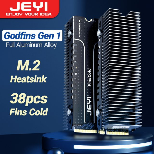 JEYI M.2 SSD Kühlkörper Godfins Gen 1, passives Aluminium-Kühlkörper-Set für NVMe und NGFF, Schwarz - Bild 1