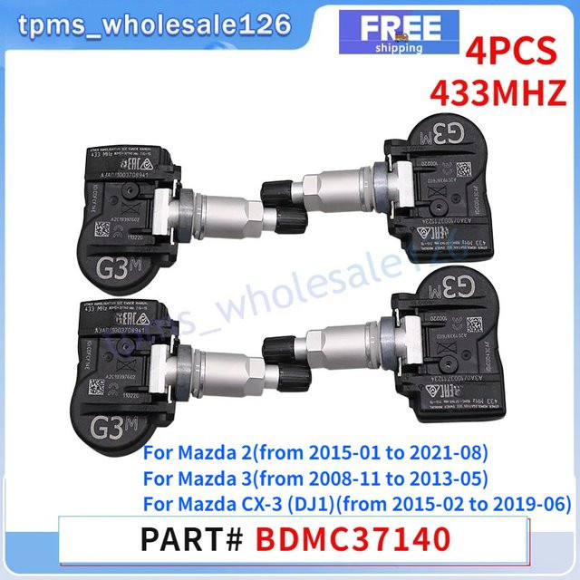 GANGLE Reifensensor Set 4 Stück für Fiat 124 und Mazda 2 3 5 CX-3 CX-5 CX-7 CX-9 MX-5 Reifendruckkontrollsystem TPMS 433 MHz in Schwarz - Bild 1