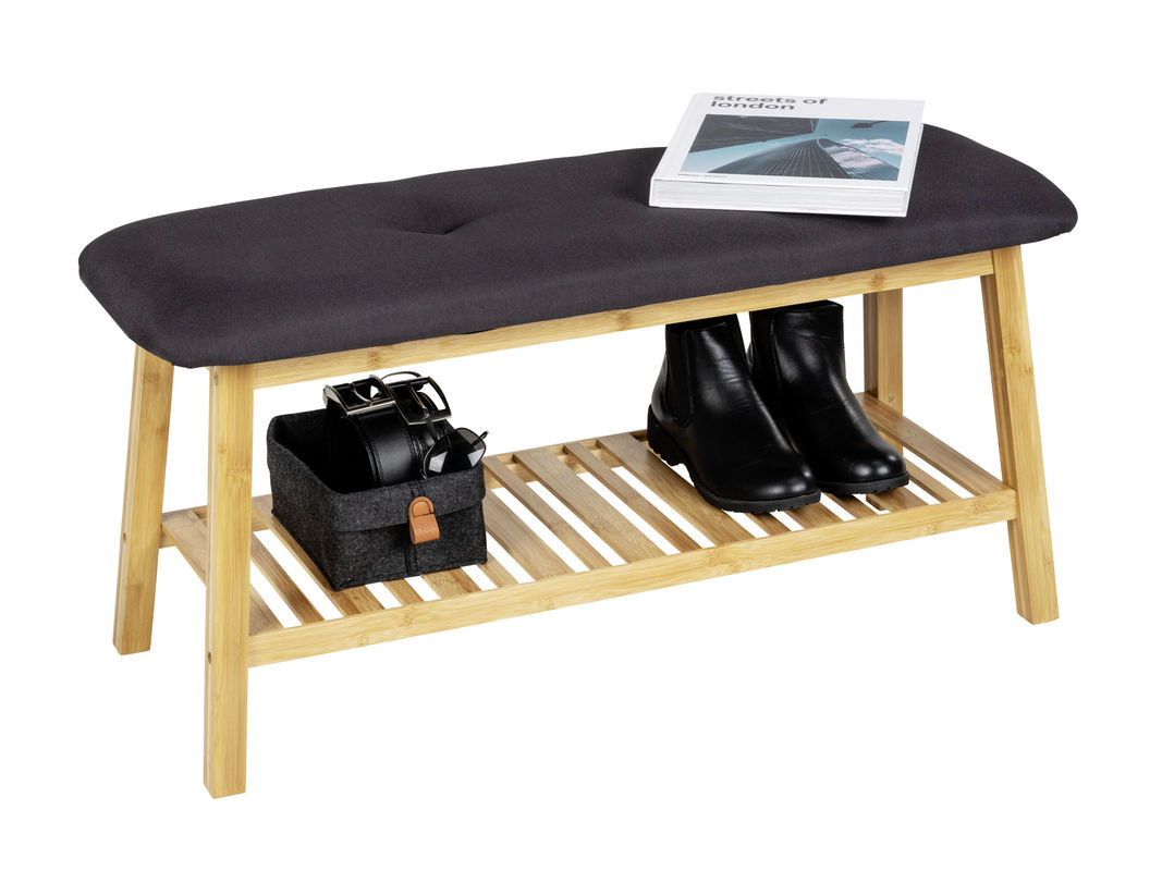 WENKO Schuhbank Ecori aus Bambus mit schwarzem Sitzpolster aus Polyester - Bild 2