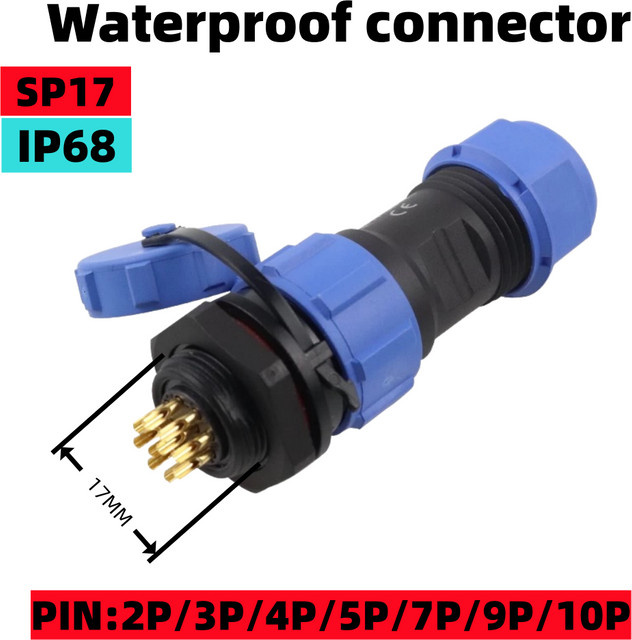 Wasserdichter Kabelstecker SP17 IP68 Outdoor Steckverbinder in Blau - Bild 1
