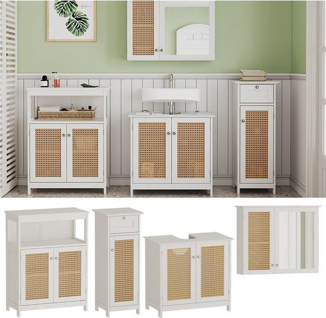 Vicco Badmöbel-Set Rosario Weiß 4-teilig mit Spiegelschrank, Waschtischunterschrank, Midischrank und Sideboard - Bild 2