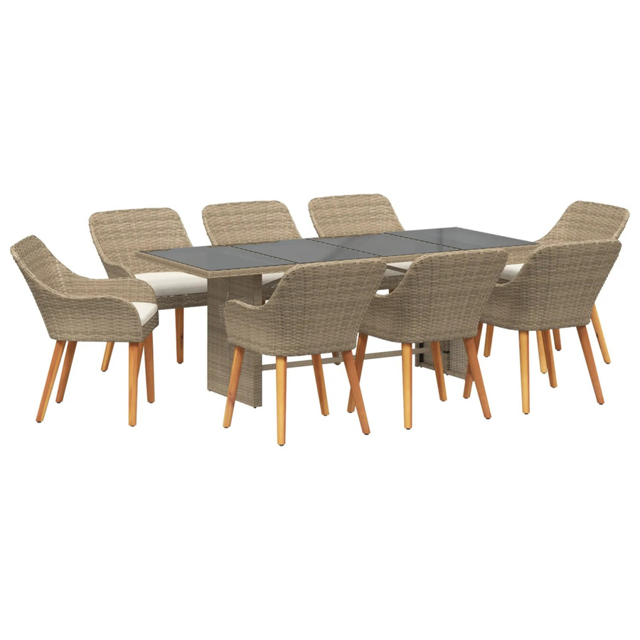 vidaXL 9-teiliges Garten Esstisch Set aus Poly Rattan in Beige - Bild 2