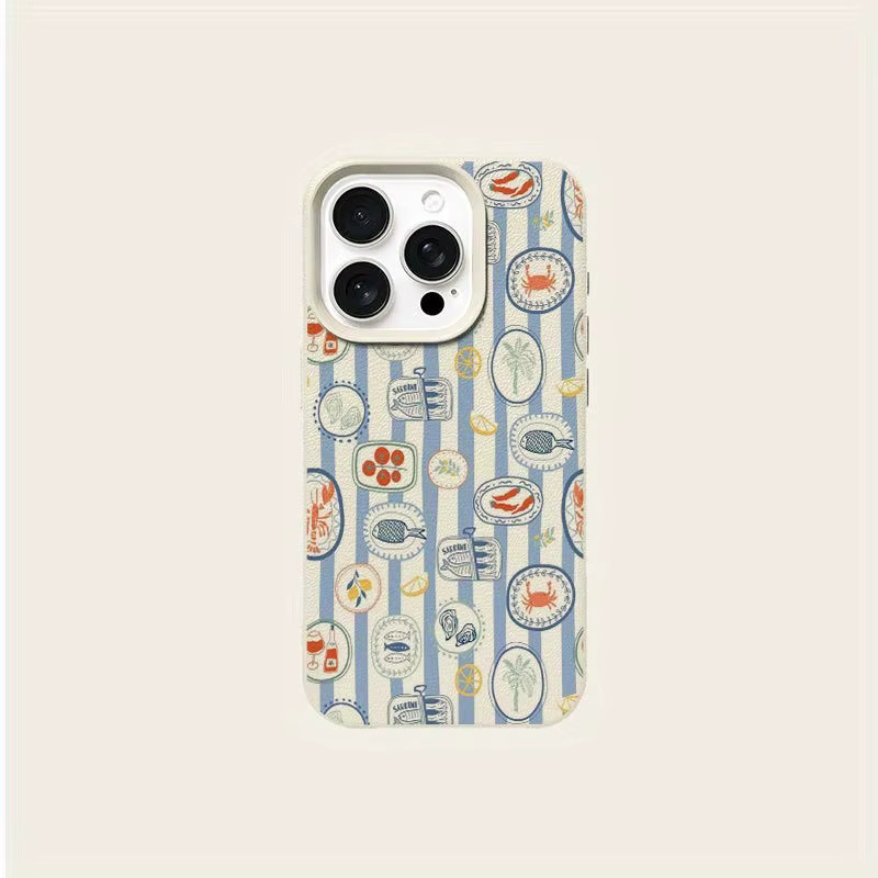 Handyhülle mit Litschi-Struktur und Streifenmuster für Apple iPhone 17, 16, 15 Pro Max Plus Series in Beige und Multicolour - Bild 4